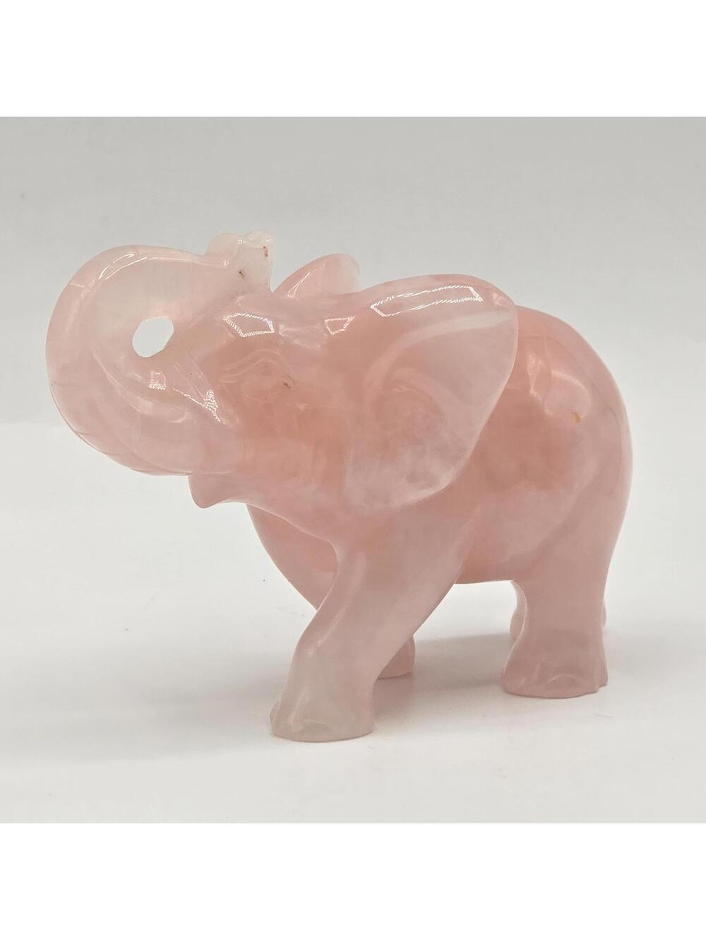 Vintage Rose Quartz Crystal Elephant Sculpture